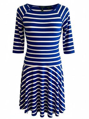 Lauren Ralph Lauren Women's Size L Drop Waist Dress Blue Stripe Nautical NWT
